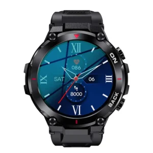K37 GPS Sport Smart Watch for Men a 1.32-inch display with a 360x360 resolution, motion tracking, heart rate monitoring, and IP68 waterproof rating.